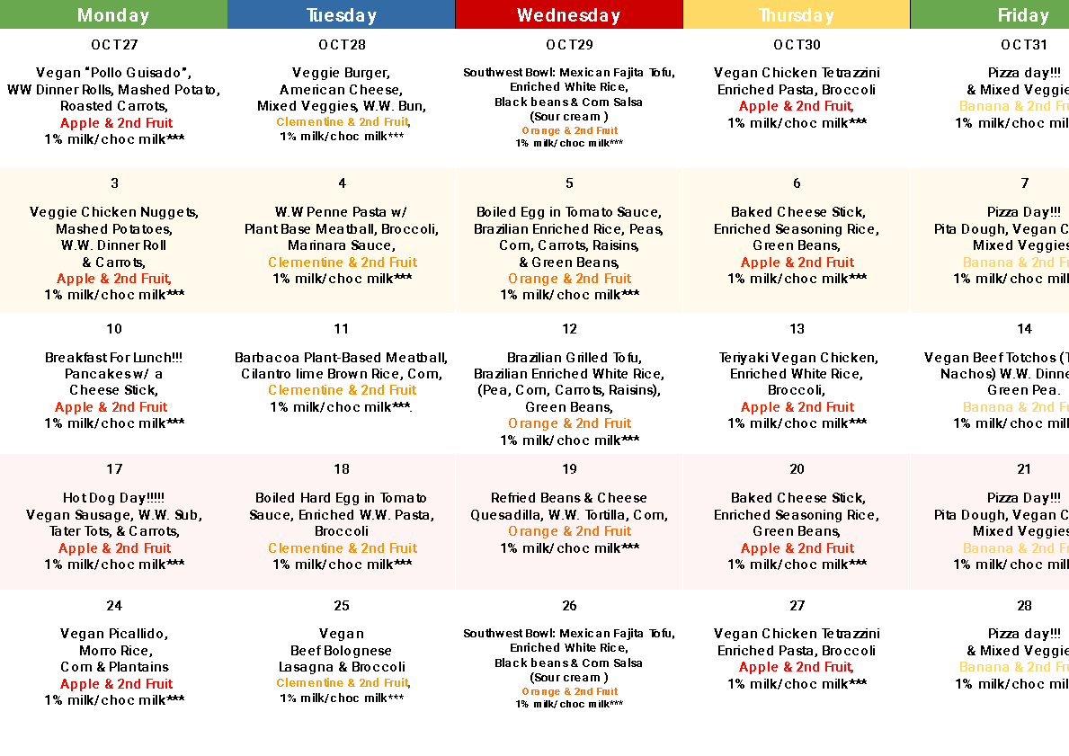 Example of StockPot Malden School Menu